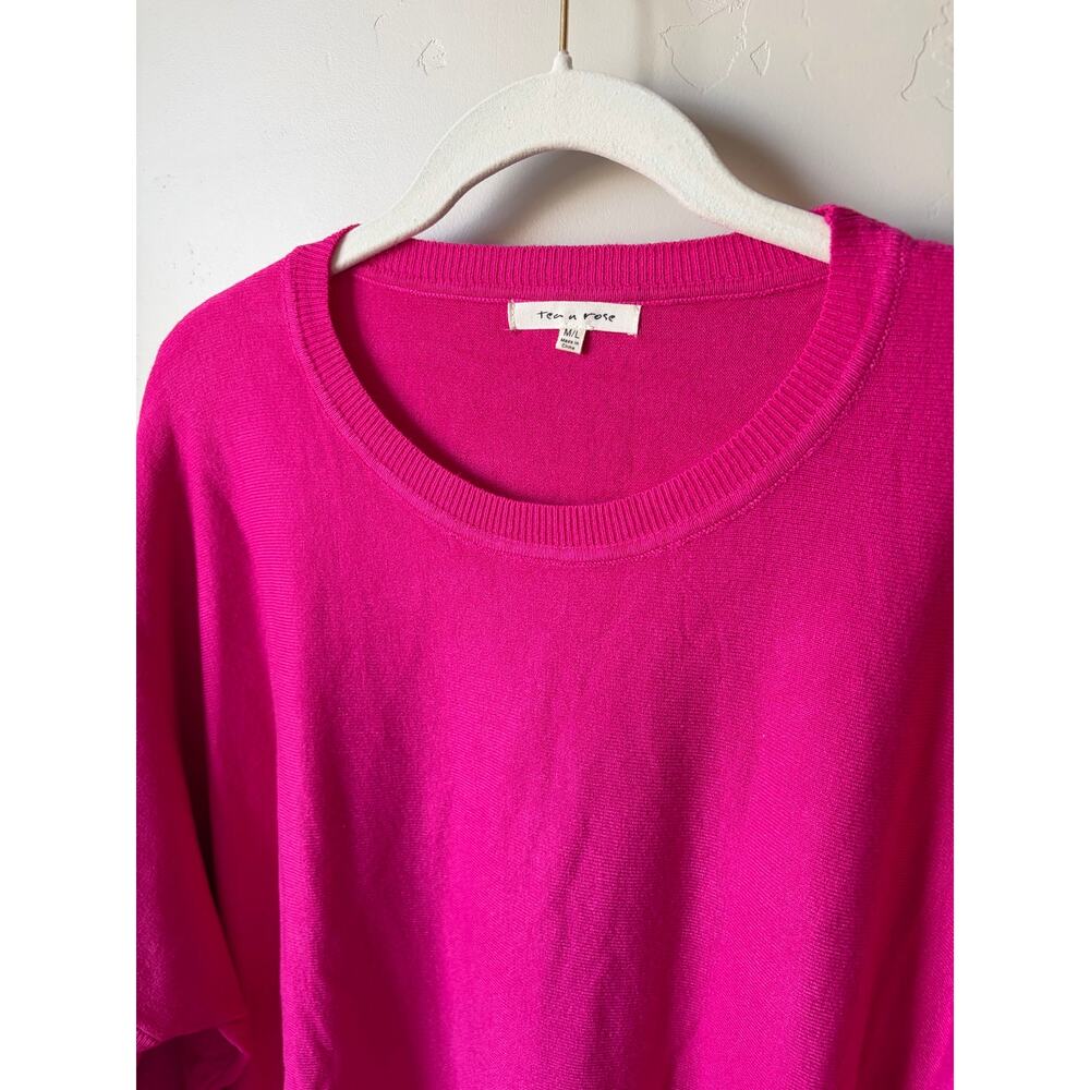 Tea n Rose Hot Pink Oversized Pocket Sweater Sz M/L Casual Comfy Cozy Chic - Picture 3 of 8